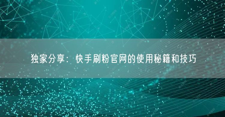 独家分享：快手刷粉官网的使用秘籍和技巧